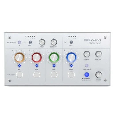 Immagine di Roland BRIDGE CAST Gaming Mixer con Doppio Bus in Ice White Interfaccia per lo Streaming e Audio Pro i Gamer Online DSP Hardware a 32 Bit Connettività USB C Windows Mac