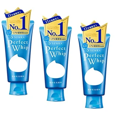 Immagine di Senka Perfect Whip 120g, schiuma detergente idratante per il viso, arricchita con seta e acido ialuronico, prodotta in Giappone, set di 3