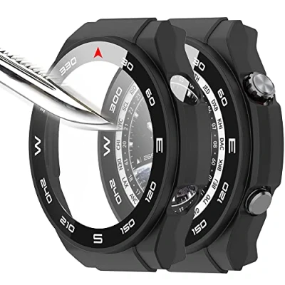 Immagine di Msiall [2 pezzi nero con Pellicola Protezione Schermo Vetro Temperato per Huawei Watch Ultimate, 9H Durezza PC Case,Bumper,Sottile Case Protettiva Completa Smart Ultimate