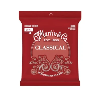 Immagine di Martin chitarra classica M260, nylon tensione normale 80/20, bronzo con estremità sferica, corde per acustica, confezione da 1, colore argento