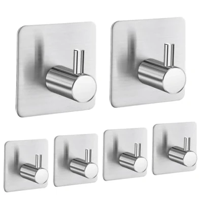 Immagine di Ruimooto Ganci Adesivi 6 Pezzi, Porta Accappatoio da Bagno,Porta Asciugamani Bagno Adesivo, Appendino Muro in Acciaio Inox senza Forare, Argento