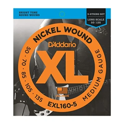 Immagine di D&#039;Addario Corde Basso Elettrico XL EXL160 5 Lunga Scala, Medio, 50 135 1 Pacchetto