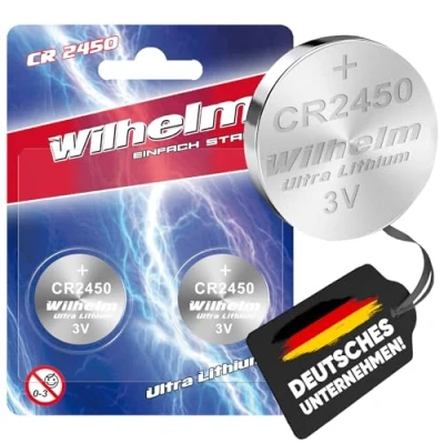 Immagine di 2 x CR2450 WILHELM Batteria a bottone al litio 3V 600mAh ø24,5x5,0mm DL 2450 CR