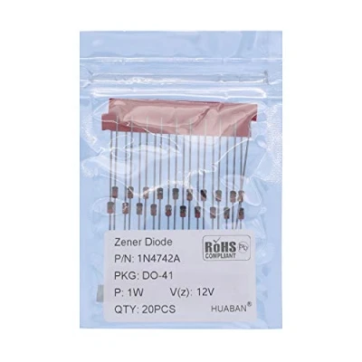 Immagine di HUABAN 100PCS 1N4742A 1N4742 Diodo Zener di potenza planare al silicio 1W 12V DO 41 (DO 204AL) Axial Diodes 1 Watt 12 Volt