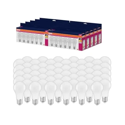 Immagine di OSRAM LED Star VALUE A60, confezione vantaggiosa con 60 lampadine, sostituisce le tradizionali lampadine da 60W, bianco caldo (2700K), 8W, attacco E27, opaco, non dimmerabile
