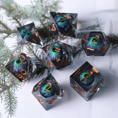Immagine di Elifel Set Dadi D&amp;D 7 Pezzi Dragon Eye Mobili Resina da Gioco Particolari DND con Bordi Affilati Poliedrici per Dungeon Draghi Pathfinder Rpg MTG Confezione Regalo