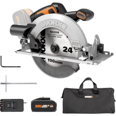 Immagine di WORX Sega Circolare Brushless 20V PowerShare WX520 Include 1 Batteria 4Ah e Caricatore Motore Taglio a Lunetta Base in Alluminio Impugnatura Ergonomica