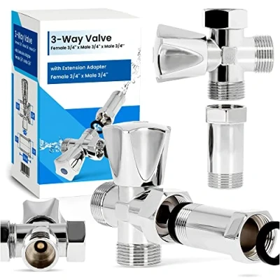 Immagine di Rubinetto Angolo Regolazione Valvola a T 3 Vie 3/4 Adattatore Collettore Lavatrice Connessione Lavastoviglie Bagno WC Ottone Cromato