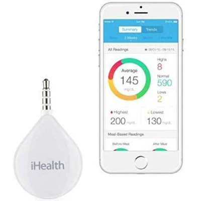 Immagine di iHealth Align BG1 Glucometro Misuratore di Glicemia Compatto, Batterie, Fornito con 10 Lancette Pungidito, Protezioni per Smartphone e Custodia