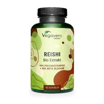 Immagine di REISHI BIO Vegavero® 40% Polisaccaridi, 30% Beta Glucani e 1% Triterpeni Senza OGM con Analisi di Laboratorio Estratto Biologico Altamente dosato Ganoderma Lucidum Puro Vegan