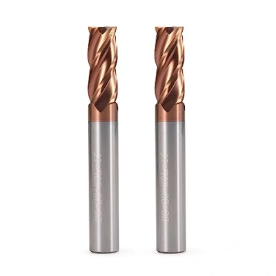 Immagine di fresa da 8 mm, in metallo duro, 4 tagli, 2 pezzi TiSiN Coat a spirale VHM CNC, 55 HRC, per lega di alluminio, acciaio, rame