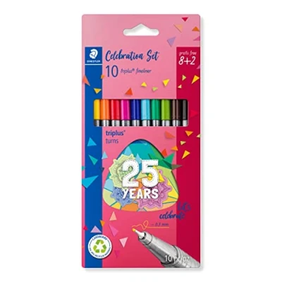Immagine di STAEDTLER 334 BK10TA Triplus Fineliner Penna Superfine 0,3 mm di larghezza, colori assortiti, confezione bonus in edizione limitata (confezione da 8 + 2 gratis)