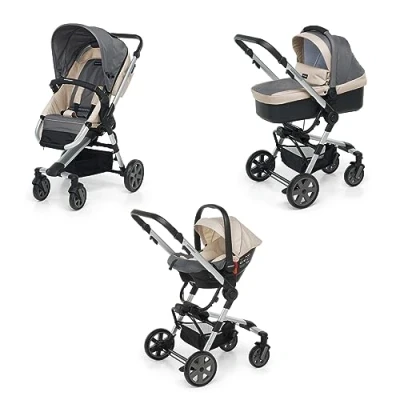 Immagine di Foppapedretti Trio Supertres I Size, Sistema Modulare Combinato per Bambini, Navicella Passeggino e Seggiolino auto Maniglione Poggiagambe Regolabili, conforme ECE R129, Silver