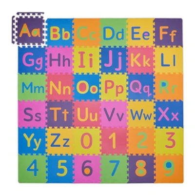 Immagine di Relaxdays Tappeto Gioco Bambini, Puzzle 90 Parti Lettere ABC e Numeri, Tappetino Gattonare LxP: 180,5x180,5 cm, Colorato, Gommapiuma