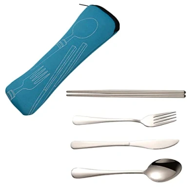 Immagine di WEITING Set di Posate Portatili in Acciaio Inossidabile Cutter forchetta Cucchiaio Bacchette Set,Utensili riutilizzabili, per