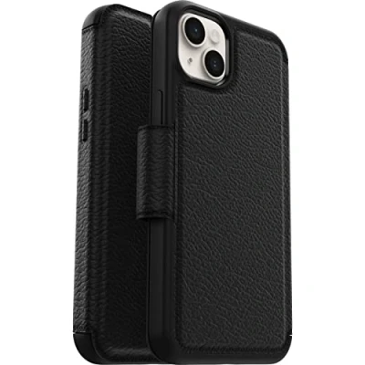 Immagine di Otterbox Cover per iPhone 14 Plus Strada, resistente a shock e cadute, vero cuoio, 2 slot carte di credito, testata 3x vs norme MIL STD 810G, Nero