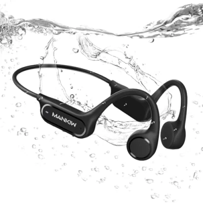 Immagine di MANKIW Cuffie Nuoto, Conduzione Ossea Bluetooth 5.4, Impermeabili IPX8, Subacquee con Memoria da 32 GB e MP3 Player per Corsa