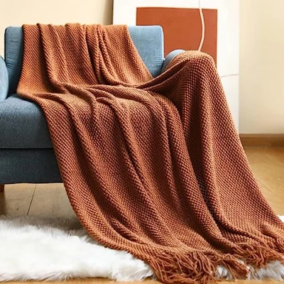 Immagine di LumiSyne Coperta a Maglia Sfrangiata Tinta Unita Ananas Griglia Calda Coperte In Copriletto Da Tiro Adatto Per Letto o Divano 130x170cm