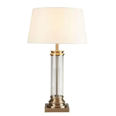 Immagine di Lampada da tavolo antica in tessuto comodino casa di campagna acciaio vecchio ottone, con paralume tessuto, 1x E27, PxH 37x62 cm