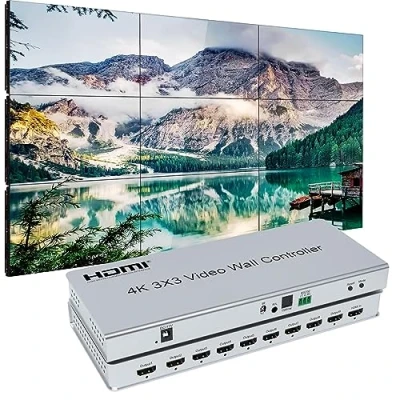 Immagine di Controller video wall 4K 3x3, processore a 9 canali, uscita audio, telecomando e RS232, pressione pulsanti, 13 modalità di visualizzazione 2x1, 2x2, 2x3, 2x4, 3x1, 3x2, 4x1, 4x2