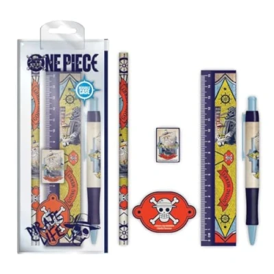 Immagine di One Piece Stationery Set (Going Merry Design) 5 pezzi Pencil Case con materiale scolastico Prodotto ufficiale