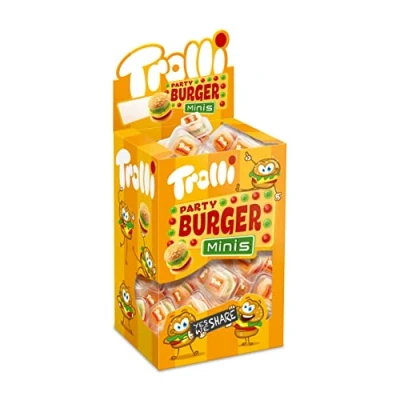 Immagine di Trolli Miniburger, Caramelle Gommose a Forma di Hamburger, Gusto Frutta, Incarto Singolo 10 Gr, Display 80 Pezzi, Senza Glutine, Idea Regalo per Compleanni e Feste