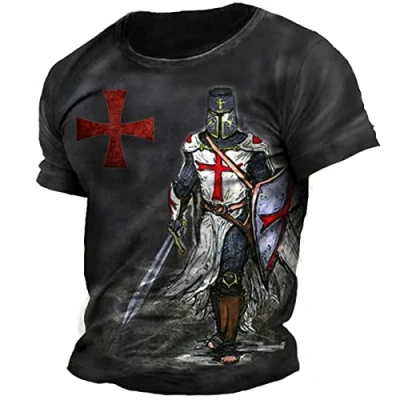 Immagine di DWANDA T Shirt da Uomo con Stampa in 3D dei Cavalieri Templari retrò Casual Girocollo a Maniche Corte Palestra