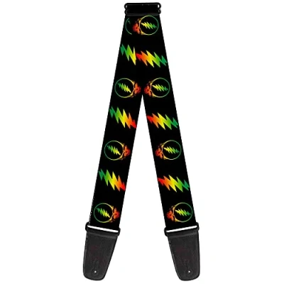 Immagine di buckle down tracolla per chitarra 34 60&quot; Steal Your Face w/Lightning Bolt Repeat Black/Rasta