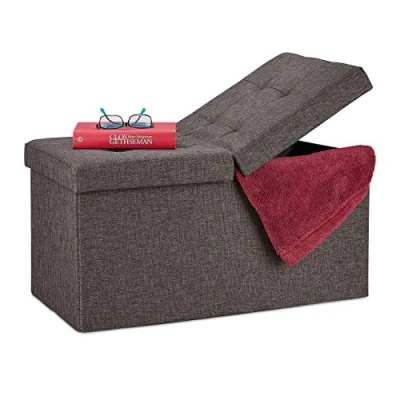 Immagine di Relaxdays Contenitore Pouf, Capiente Panca Imbottita, Cassapanca con Coperchio Pieghevole, Camera &amp; Sala, in Marrone, Pannelli MDF, Tessuto, gommapiuma, 1 pz