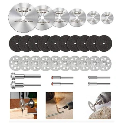 Immagine di Dischi Taglio per Dremel, Diamantati Mini di Tagliante, HSS Seghe Circolari Lame con Gambo da 1/8&quot;, Resina Legno, Alluminio, Plastica, Metall (32 Pz)