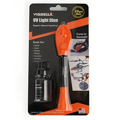 Immagine di Visbella Colla UV con set di lampadine, sistema riparazione adesivo indurente alla luce, per vetro, metallo, legno, pelle e plastica, collegare, fissare, modellare, riparare (4 + 8 g)