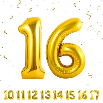 Immagine di Palloncini Compleanno 16 anni Oro 101 CM Palloncino Numero Gonfiabile in Foil Decorazioni di un uomo donna Vola con l&#039;Elio