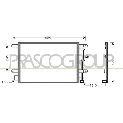 Immagine di PRASCO AD020C003 Condensatore 18 15 Alluminio 590 AUDI: A4 B6 Avant, B7 A6 C5 Avant