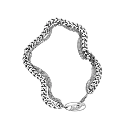 Immagine di Diesel Collana unisex ovale con logo D, in Acciaio inox, DX1549040, Taglia unica, inossidabile, Nessuna pietra preziosa