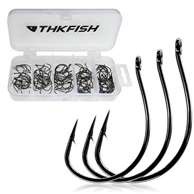 Immagine di THKFISH 100Pezzi Ami da Pesca Acciaio al Carbonio Ganci Gancio Drop Shot Piccolo Mare #3#2#1 1/0 2/0