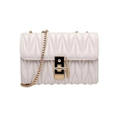 Immagine di Borsa a tracolla da donna trapuntata beige in pelle PU con catena per le donne
