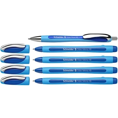 Immagine di Schneider 150275 Penne a sfera Slider Memo XBund e penna RaveXB, con astuccio, colore di scrittura blu, 4 + 1 pezzi