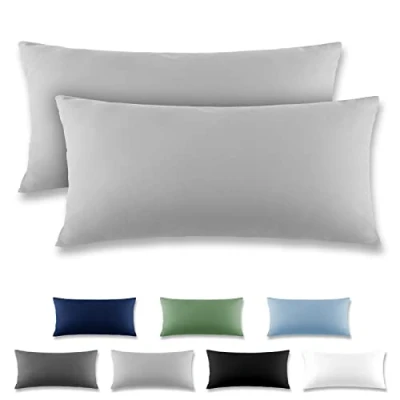 Immagine di REDKEY Coppia di Federe 40 x 80 cm, Set 2 Tessuti per Cuscino Letto, con Coperchio Ribaltabile (senza Cerniera), 100% Microfibra è morbida e traspirante，Grigio chiaro