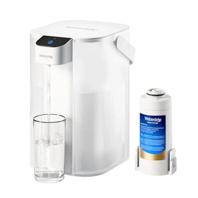 Immagine di Waterdrop filtro dell&#039;acqua elettrico istantaneo, 3,5 l, 3 mesi, sistema di filtraggio potabile, riduce cloro, piombo, mercurio, PFAS, PFOA/PFOS, blu (con 1 da 757 litri)