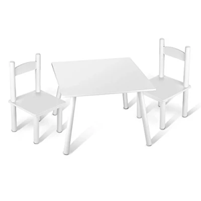 Immagine di Leomark tavolo e 2 sedie in legno, tavolino set da cameretta per bambini, gioco di gruppo classe, mobili stanza dei bambini alta qualità stabile, colore BIANCO