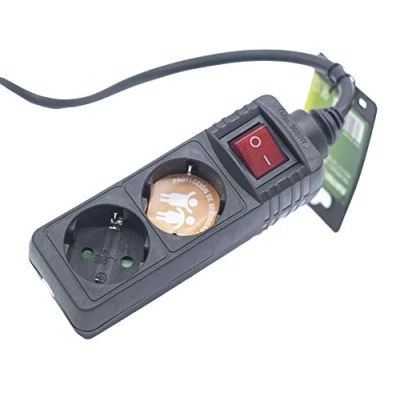 Immagine di Ciabatta 2 prese Base multipla con interruttore, colore nero Cavo 1,5 m.