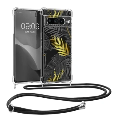 Immagine di kwmobile Custodia Compatibile con Google Pixel 7 Pro Cover Back Case in Silicone TPU Protezione Smartphone Cordino oro/grigio/trasparente