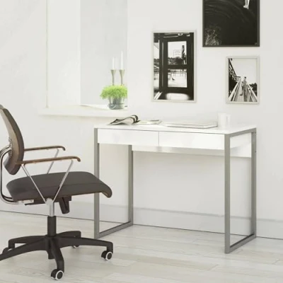 Immagine di Dmora Scrivania lineare con Due, Colore Bianco, Misure 101 x 76,5 40 cm, 2 Cassetti