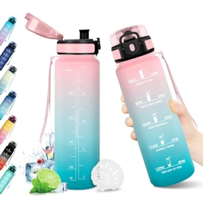 Immagine di Borraccia 500ml, Palestra con Indicatore del Tempo, Filtro, Bottiglia Acqua Riutilizzabile, senza BPA, A Prova di Perdite, Sport per Bambini, Studenti, Ufficio