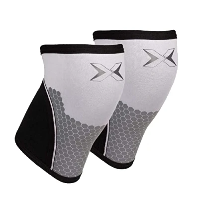 Immagine di PICSIL Ginocchiere Hex Tech per Allenamento Funzionale, Manicotto di compressione Powerlifting e Sollevamento Pesi, Supporto Extra Stacchi Pesanti, Piegamenti, Neoprene (S, 5mm Bianco)