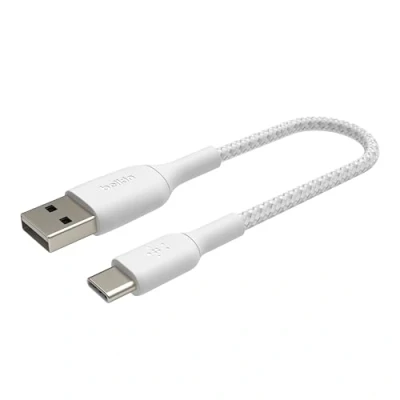 Immagine di Belkin BoostCharge Cavo USB C intrecciato, da a A, Type per iPhone 16/15, Plus, Pro, Pro Max, Samsung Galaxy S24, Pixel, iPad Nintendo Switch e altri, 15 cm, bianco