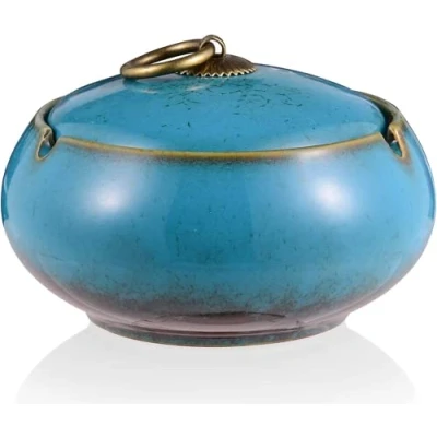 Immagine di AF WAN posacenere in ceramica retrò, con coperchio, per esterni, semplice la casa e l&#039;ufficio (11 x 7,2 cm) (blu)