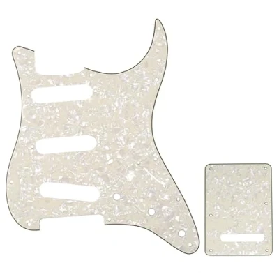 Immagine di Musiclily SSS 11 Fori Strat Battipenna e Piastra Copri Molle Set per Chitarra Elettrica Fender USA/Messico Stratocaster Standard Stile Moderno,4 strati Parchment Pearl