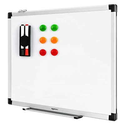 Immagine di Amazon Basics Lavagna bianco, cancellabile a secco, con supporto porta pennarelli e bordi in alluminio, 60 cm x 45