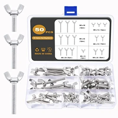 Immagine di Gueenky 50 Pezzi Dadi ad Alette, M6 Dado a Farfalla in Acciaio Inox Bulloni Vite Farfalla, 7 Misure 10 MM Viti Alette Assortimento Kit